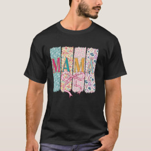 Retro Floral Mama Mothers Day Mum Coquette Bow Mam T-Shirt