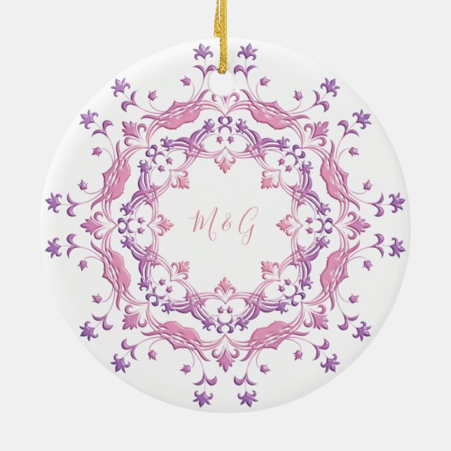 Retro  floral mandala ceramic tree decoration (Back)