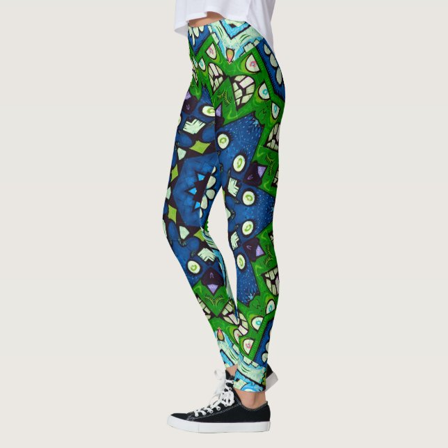 Retro Floral Mandala Mosaic Boho Leggings (Left)