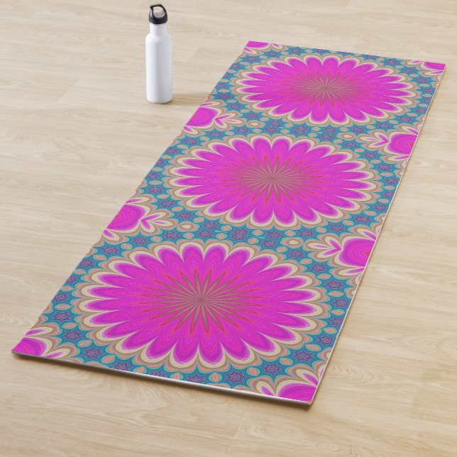 Retro Floral Mandala Psychedelic Flower Power Yoga Mat (In Situ)