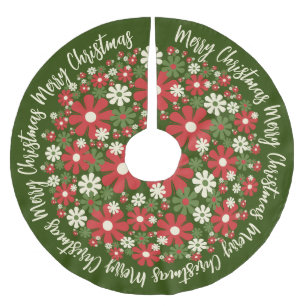 Retro Floral Merry Christmas Flowers Brushed Polyester Tree Skirt