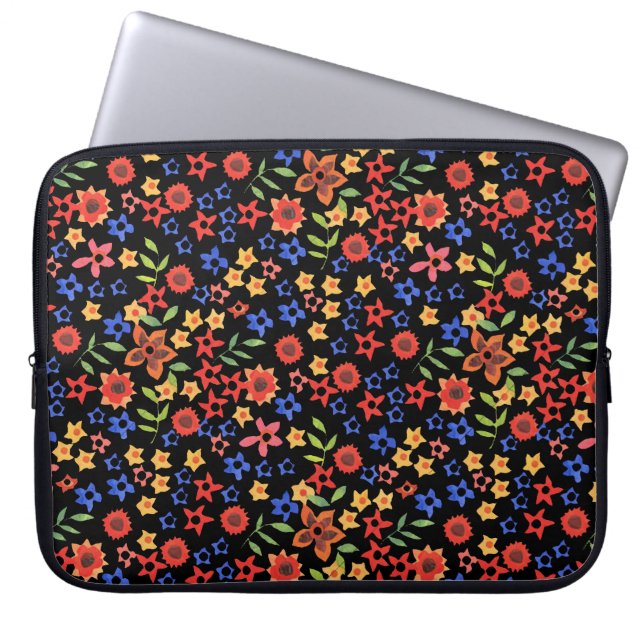 Retro Floral Miniprint Custom Laptop Sleeve (Front)