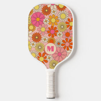 Retro Floral Monogram girly Pickleball Paddle