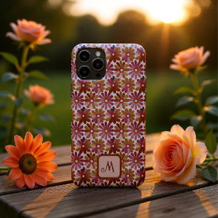 Retro Floral Monogram Personalised Pink and Brown iPhone 11 Pro Case