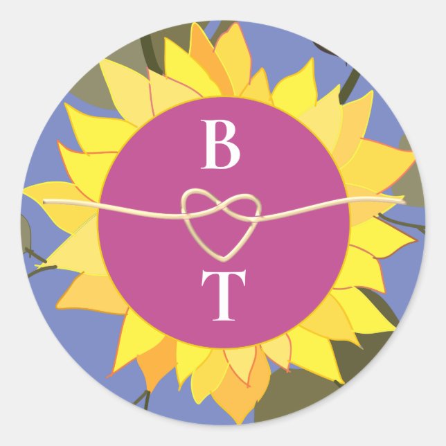 Retro Floral Monogram Wedding Classic Round Sticker (Front)