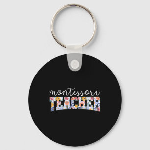 Retro Floral Montessori Teacher Instructor Educato Key Ring