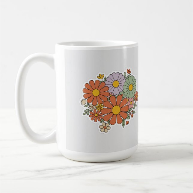 Retro Floral Mug – Vintage Daisy & Wildflowers  (Left)