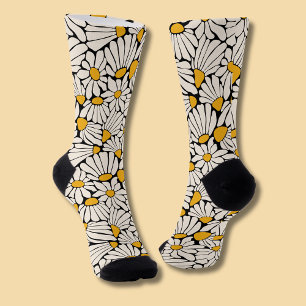 Retro floral mustard yellow cream botanical socks
