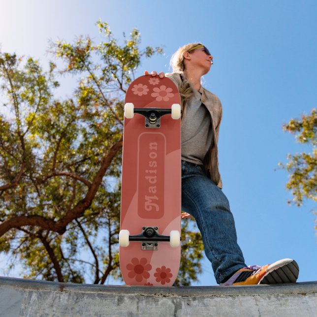 Retro Floral Name Orange Skateboard (Outdoor 1)