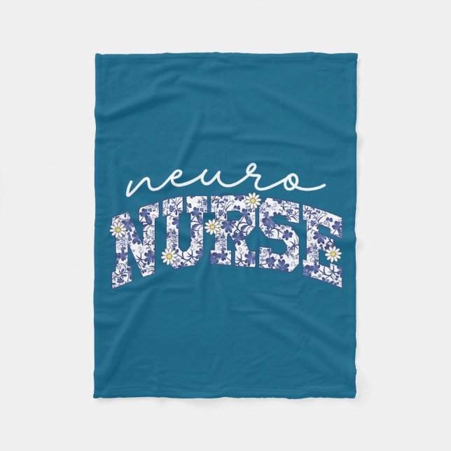 Retro Floral Neuro Nurse Neurology Neurologist Rn  Fleece Blanket (Front)