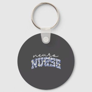 Retro Floral Neuro Nurse Neurology Neurologist Rn Key Ring