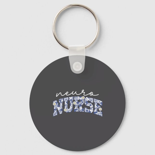 Retro Floral Neuro Nurse Neurology Neurologist Rn  Key Ring (Front)