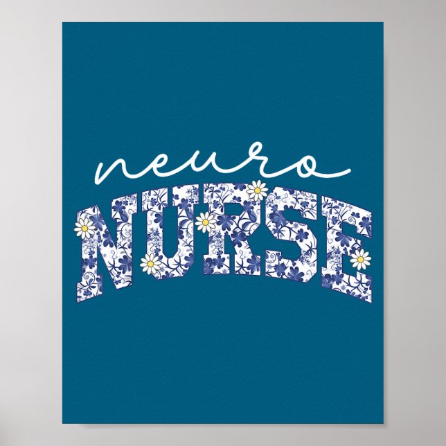 Retro Floral Neuro Nurse Neurology Neurologist Rn  Poster (Front)