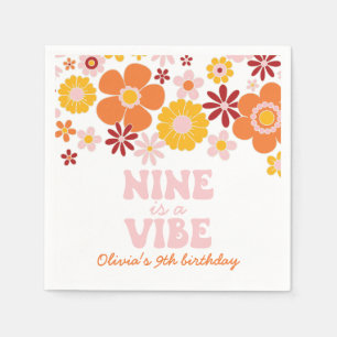 Retro Floral Nine is a Vibe 9th birthday Napkin