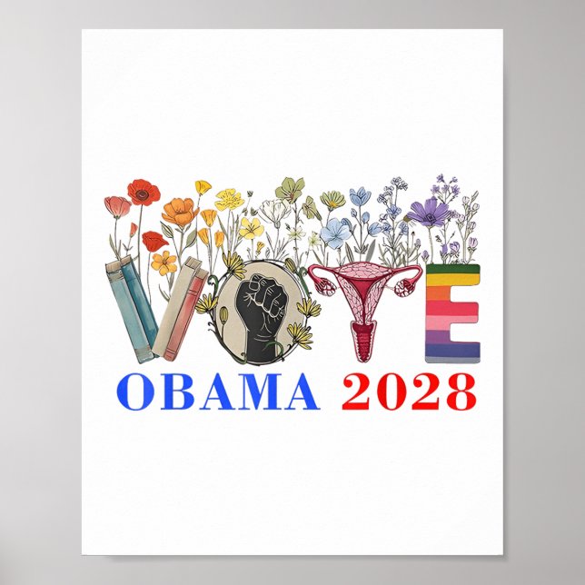 Retro Floral Obama 2028  Poster (Front)