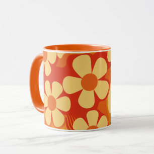 Retro Floral Orange and Yellow Pattern Mug