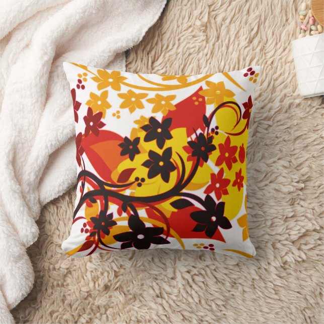 [Retro Floral] Orange Botanical Graphic Design Cushion (Blanket)