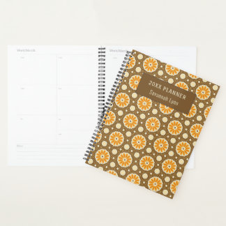 Retro Floral Orange Brown Yearly Planner