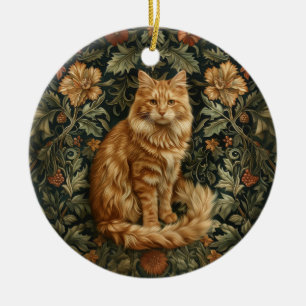 Retro Floral Orange Cat Ceramic Tree Decoration