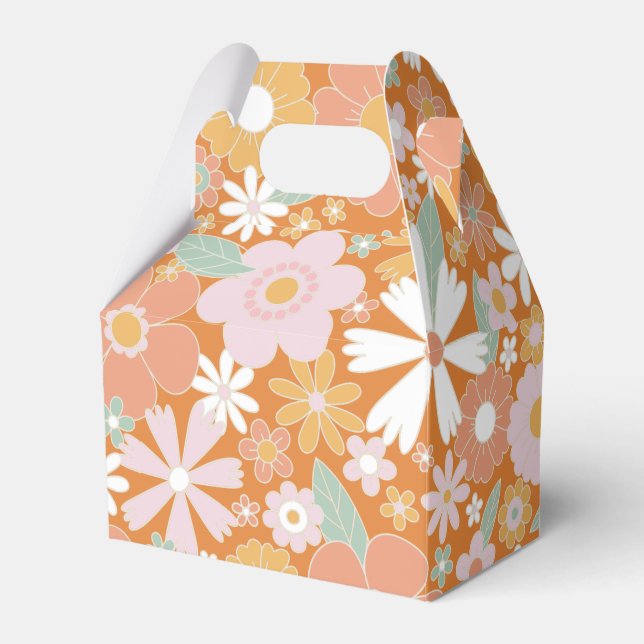 Retro Floral orange pink Birthday Favour Box (Front Side)