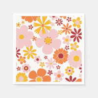 Retro Floral orange pink Birthday