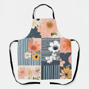 Retro Floral Patchwork in Pink and Blue Apron