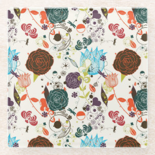 Retro Floral Pattern 2 2 Glass Coaster