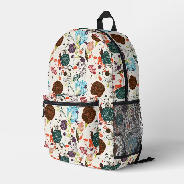 Retro Floral Pattern 2 Printed Backpack (Back Corner Right)