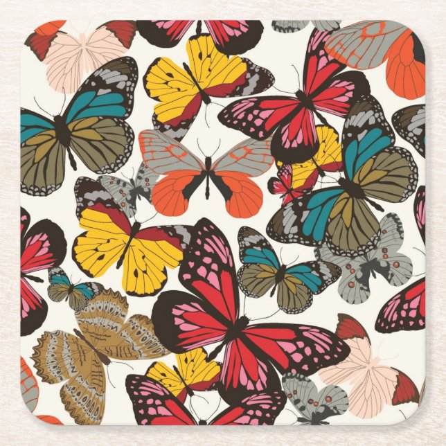 Retro floral pattern 2 square paper coaster (Front)