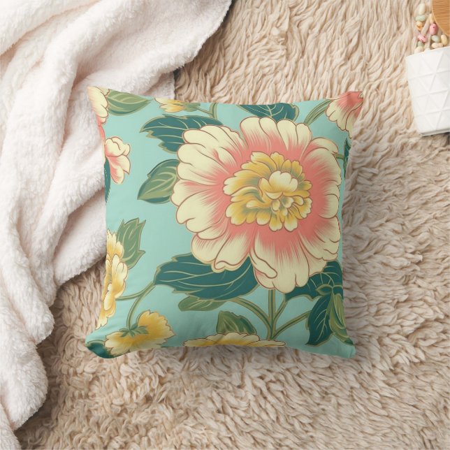 Retro Floral Pattern 2 Throw Pillow (Blanket)