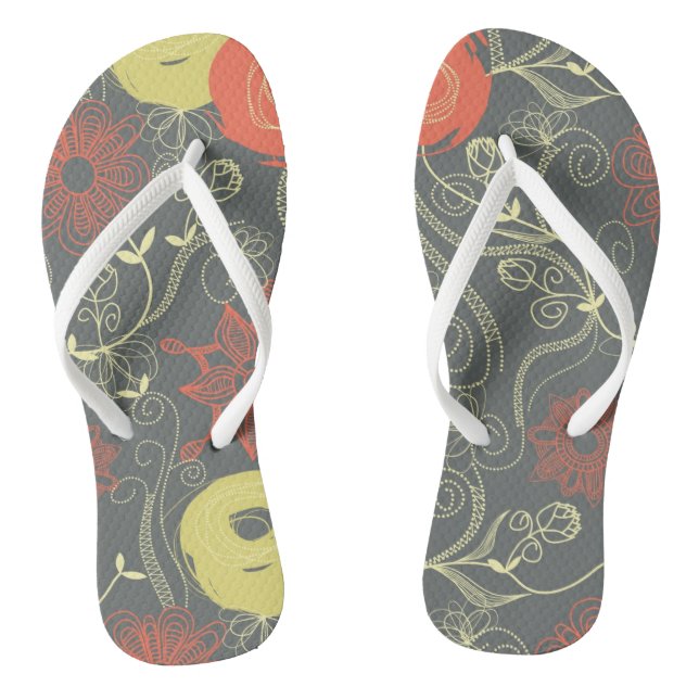 Retro floral pattern 3 flip flops (Footbed)