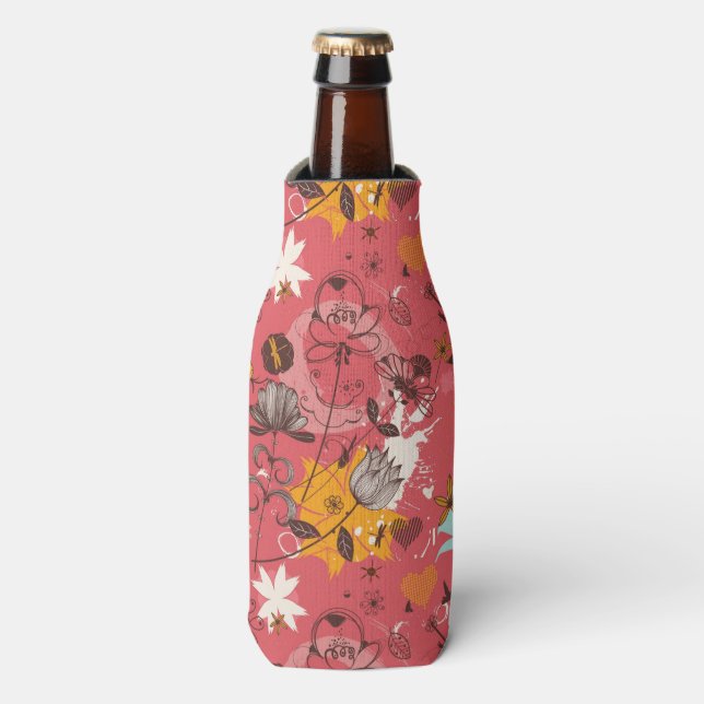 Retro floral pattern 4 bottle cooler (Bottle Front)