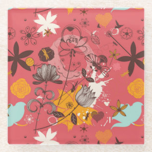 Retro floral pattern 4 glass coaster
