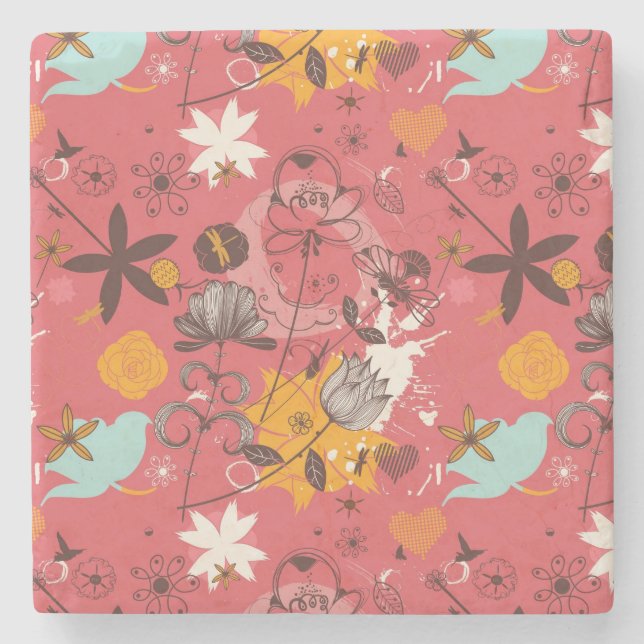 Retro floral pattern 6 stone coaster (Front)