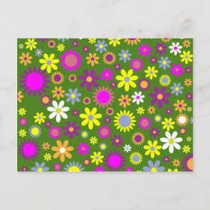 Retro Floral Pattern - 70's Flower Wallpaper Postcard