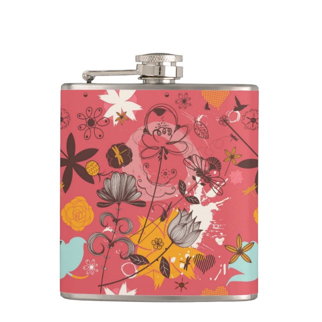 Retro floral pattern 7 hip flask (Front)