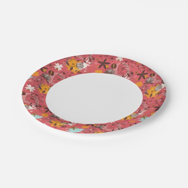 Retro floral pattern 7 paper plate (Angled)