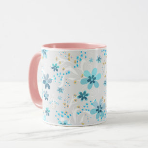 Retro , floral pattern , blue , grey mug