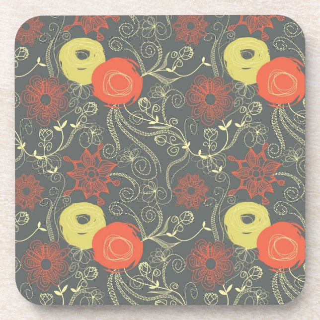 Retro floral pattern coaster (Front)