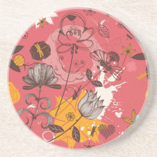 Retro floral pattern coaster
