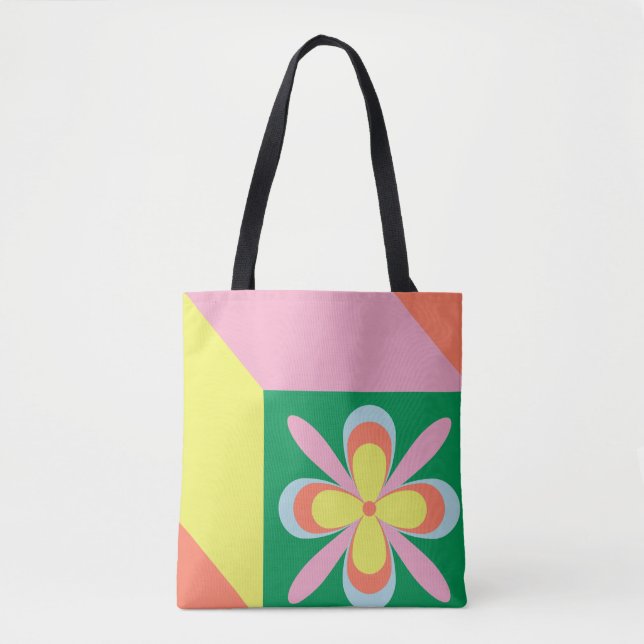 Retro Floral Pattern colourful Spring Flower Desig Tote Bag (Front)