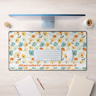 Retro Floral Pattern Custom Name, Any Text Desk Mat