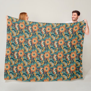 Retro Floral Pattern Fleece Blanket