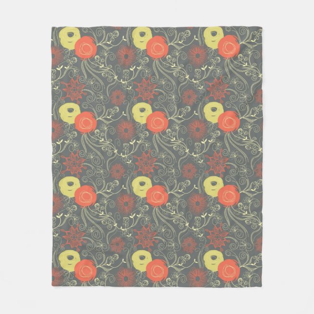 Retro floral pattern fleece blanket (Front)