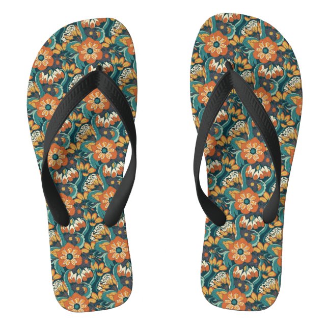 Retro Floral Pattern Flip Flops (Footbed)