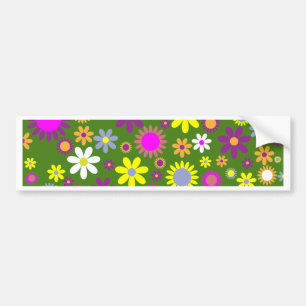 Retro Floral Pattern - Flower Power Van Bumper Sticker