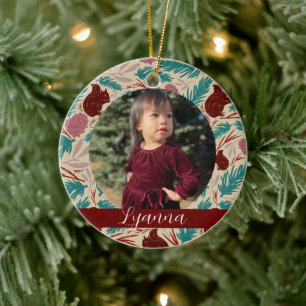 Retro Floral Pattern Frame Baby's First Christmas Ceramic Tree Decoration