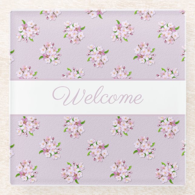 Retro floral pattern glass coaster (Front)