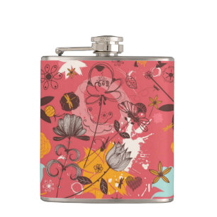 Retro floral pattern hip flask