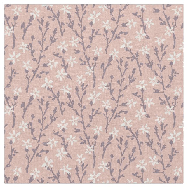 Retro floral pattern in boho style. Pink sakura. Fabric (Close Up)